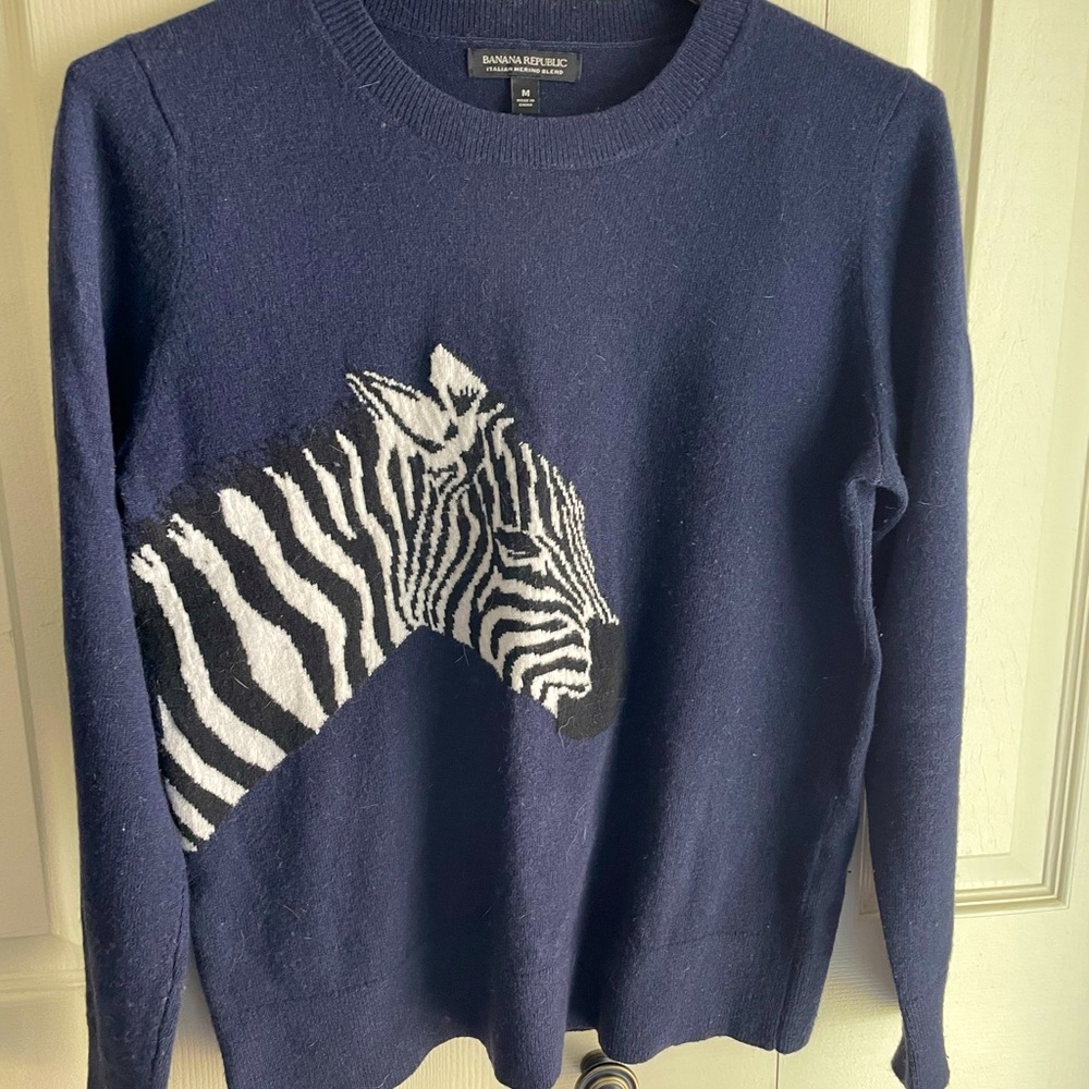 Banana Republic navy wool sweater. Zebra.